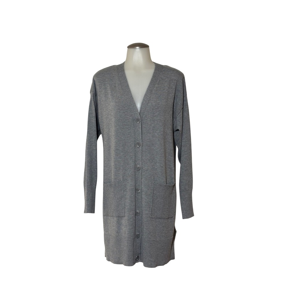 Time and Tru Cardigan Women Medium 8-10 Gray Longline Button Front Excellent